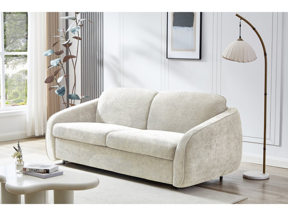 Divano trasformabile express "Laurie" in tessuto testurizzato - letto 140 cm - 3 posti - Beige