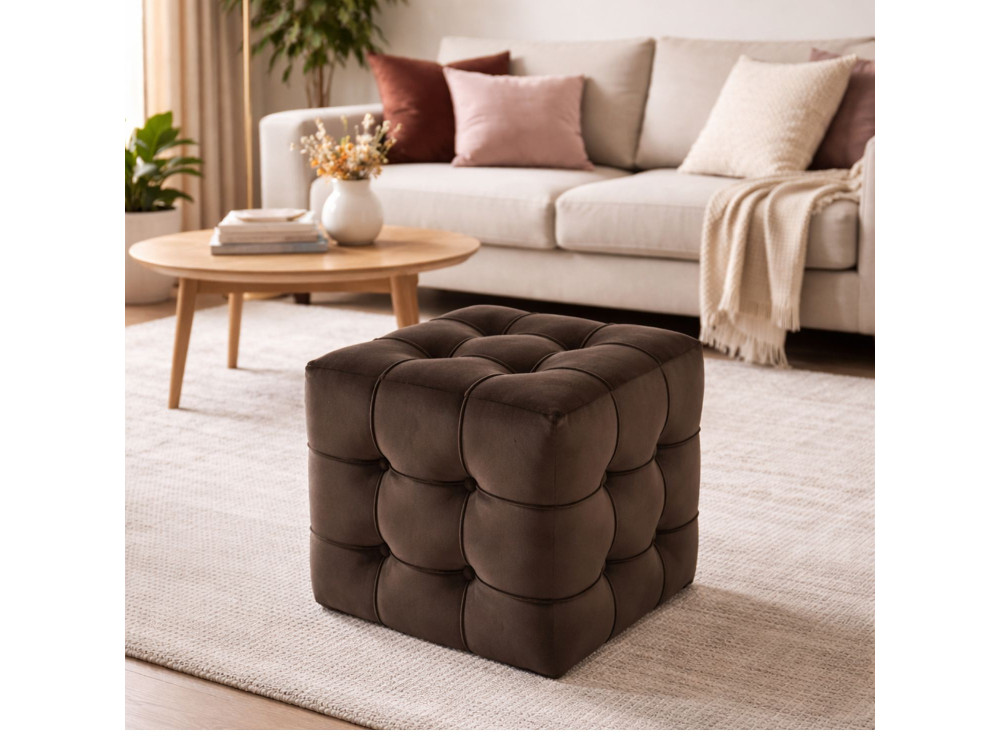 Pouf in velluto "Lizbon" - 42 x 42 x 42 cm - Marrone