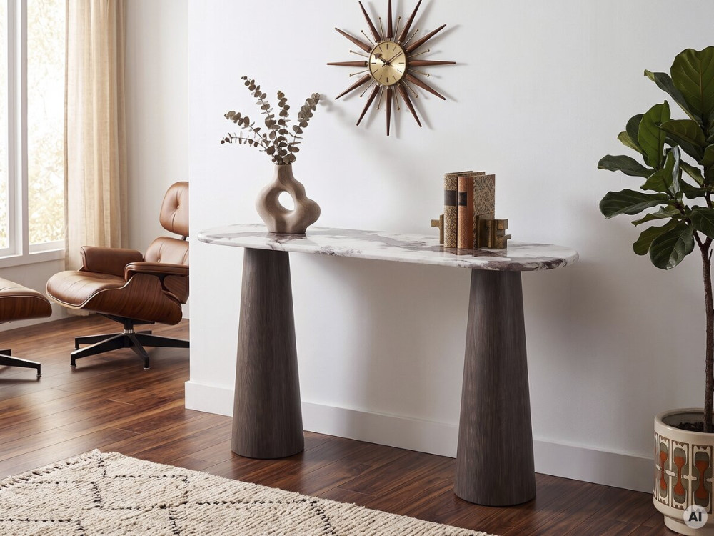 Consolle in legno con piano in ceramica "Zora" - 140 x 40 x 80 cm - Marrone