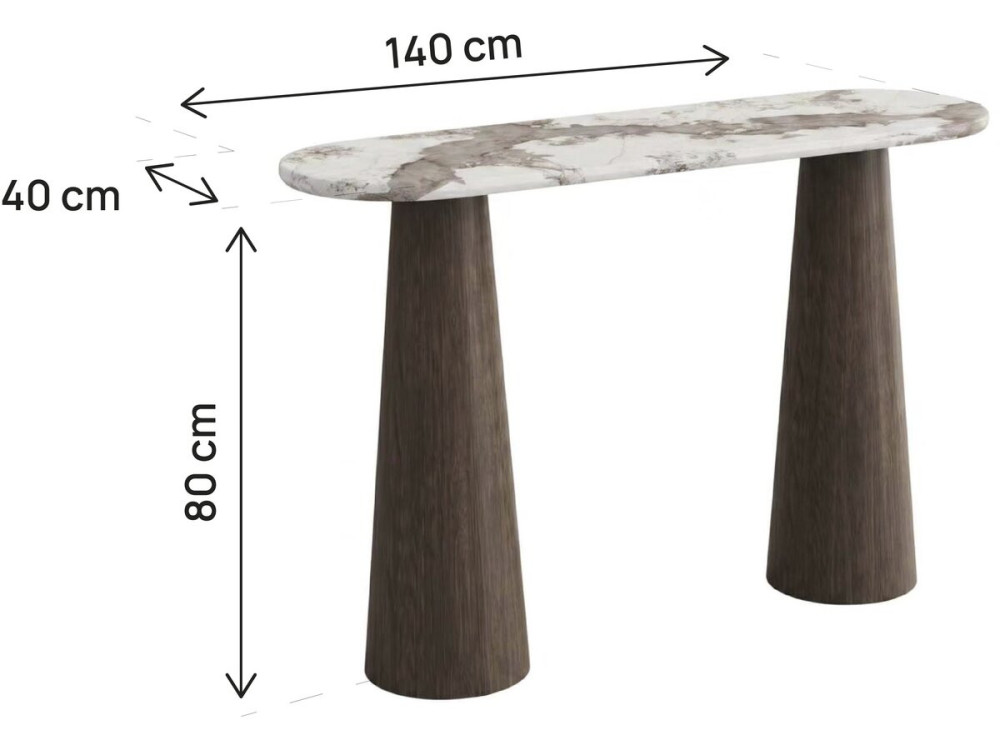 Consolle in legno con piano in ceramica "Zora" - 140 x 40 x 80 cm - Marrone