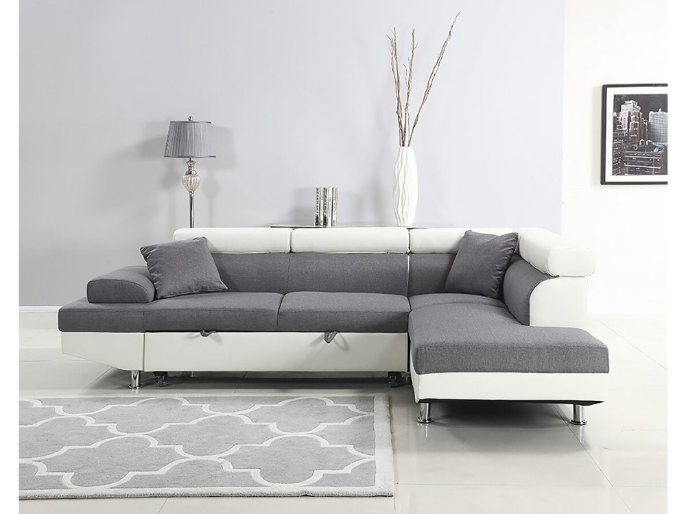 Divano ad angolo convertibile "Sophia luxe" - 265 x 190,5 x 80/91 cm - Bianco / Grigio - 5 posti - Angolo destro