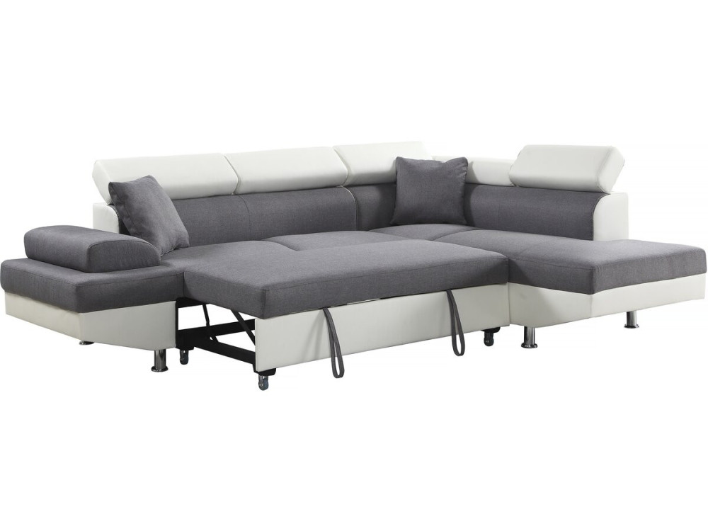 Divano ad angolo convertibile "Sophia luxe" - 265 x 190,5 x 80/91 cm - Bianco / Grigio - 5 posti - Angolo destro