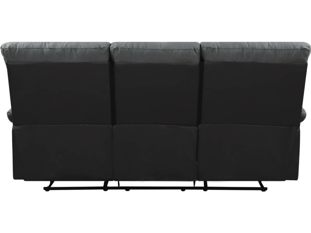 Divano reclinabile "Lincoln" - 197 x 89 x 103 cm - 3 posti a sedere - Nero / Grigio scuro
