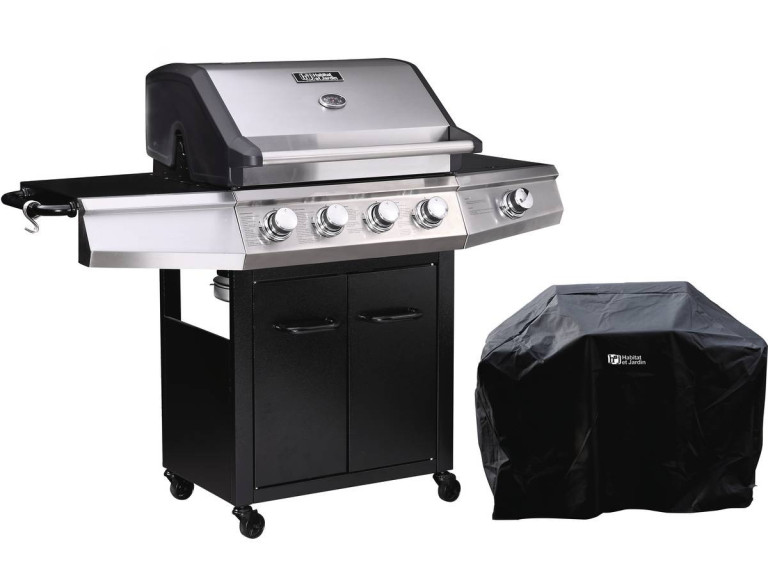 Barbecue a gas "Bingo 5" - 5 piastre di cui 1 laterale - 15.2kW + Fodera di protezione - Nero con LED