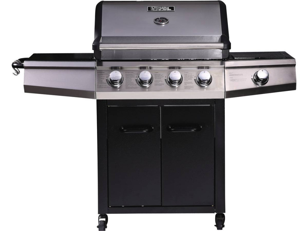 Barbecue a gas "Bingo 5" - 5 piastre di cui 1 laterale - 15.2kW + Fodera di protezione - Nero con LED