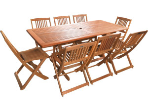Salotto da giadino in legno esotico  "Hongkong" - Tavolino pieghevole  + 8 sedie pieghevoli