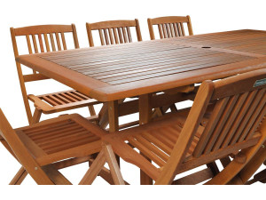 Salotto da giadino in legno esotico  "Hongkong" - Tavolino pieghevole  + 8 sedie pieghevoli 2
