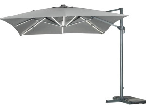 Sole 3 Luxe" LED Alu ombrello da giardino decentrato - Quadrato - 3 x 3 m - Grigio