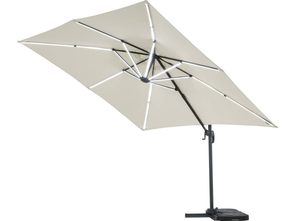 Ombrellone da esterno decentrato LED Alu "Sole 4 Luxe" - Rettangolo - 3 x 4 m - Ecru