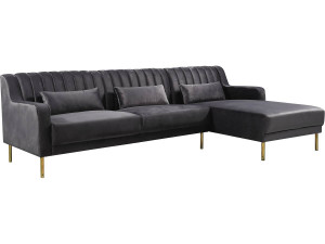 Divano ad angolo in velluto "Oliver" - 187 x 161 x 81 cm - 5 posti a sedere - Grigio - Angolo destro