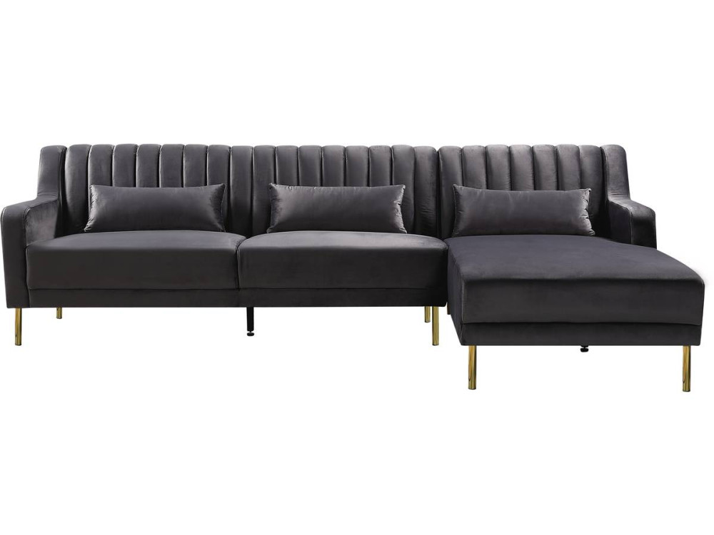 Divano ad angolo in velluto "Oliver" - 187 x 161 x 81 cm - 5 posti a sedere - Grigio - Angolo destro