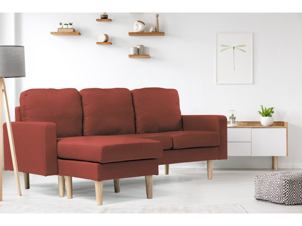 Divano angolare reversibile in velluto "Gabby" - 3 posti a sedere - Rosso