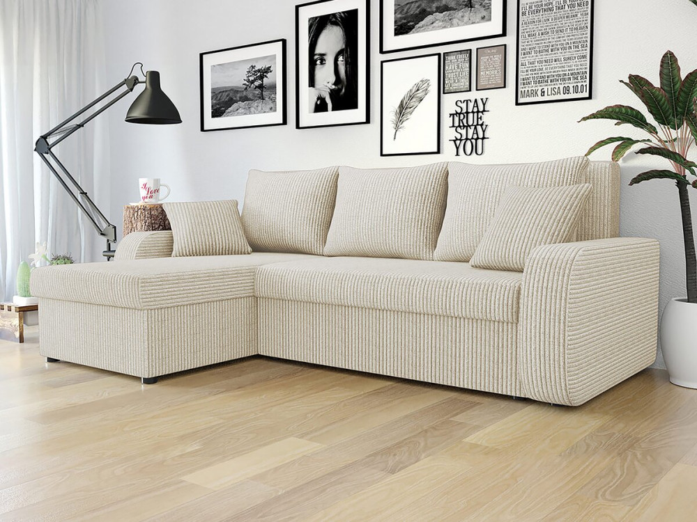 Divano letto angolare a 3 posti "Vinci" in velluto a coste - Beige