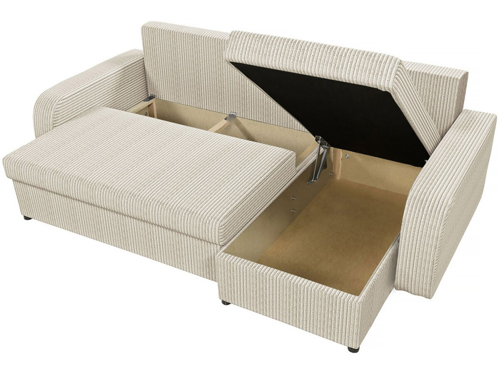 Divano letto angolare a 3 posti "Vinci" in velluto a coste - Beige