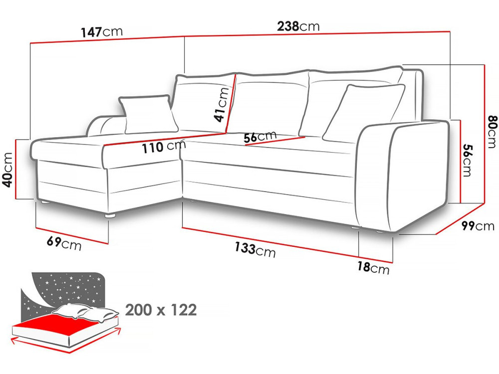 Divano letto angolare a 3 posti "Vinci" in velluto a coste - Beige