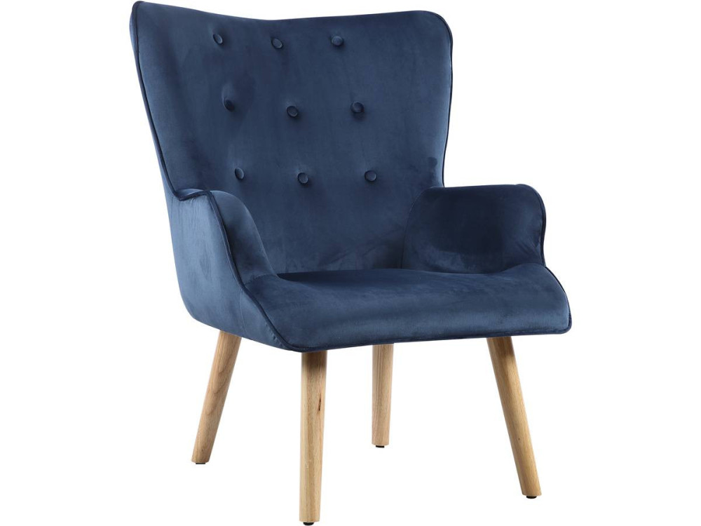 Poltrona in velluto stile scandinavo "Odense" - 73 x 81 x 92,5 cm - 1 posto - Blu
