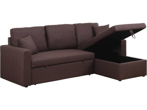 Divano ad angolo trasformabile con contenitore "Alain" - 221 x 145 x 85 cm - 3 posti a sedere - Marrone