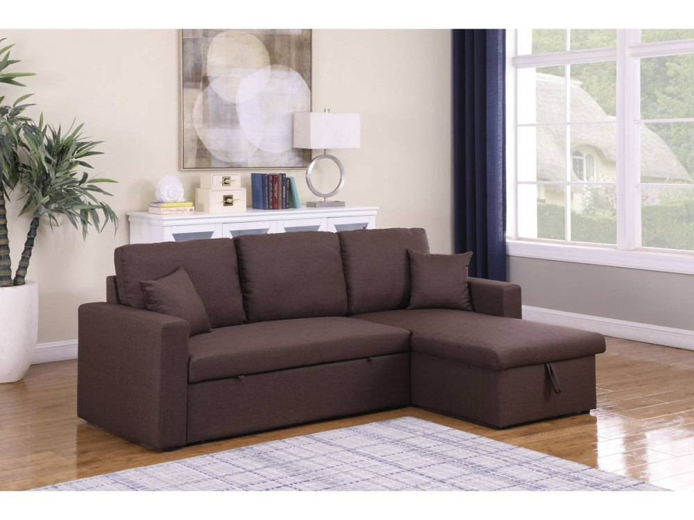 Divano ad angolo trasformabile con contenitore "Alain" - 221 x 145 x 85 cm - 3 posti a sedere - Marrone