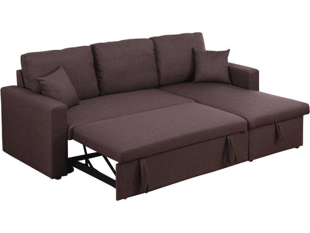 Divano ad angolo trasformabile con contenitore "Alain" - 221 x 145 x 85 cm - 3 posti a sedere - Marrone