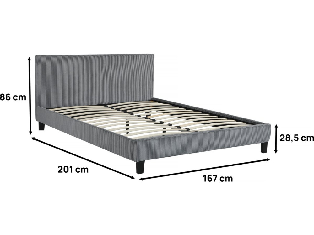Letto in velluto a coste Ambre” - 160 x 200 - Grigio