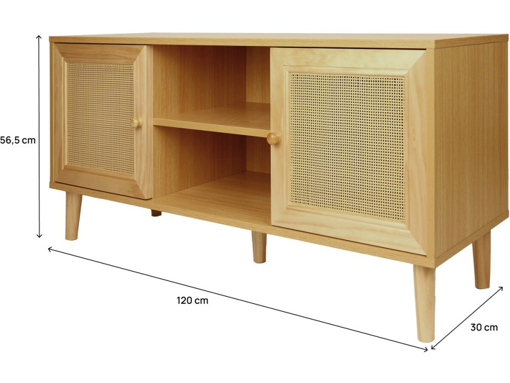 Mobile TV scandinavo in canna "Iguana" - 120 x 30 x 56,5 cm - Marrone