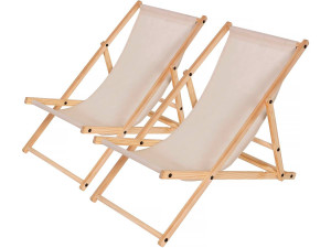 Set di 2 sedie a sdraio in legno "Chilean" - 107 x 56.5 x 81 cm Ecru