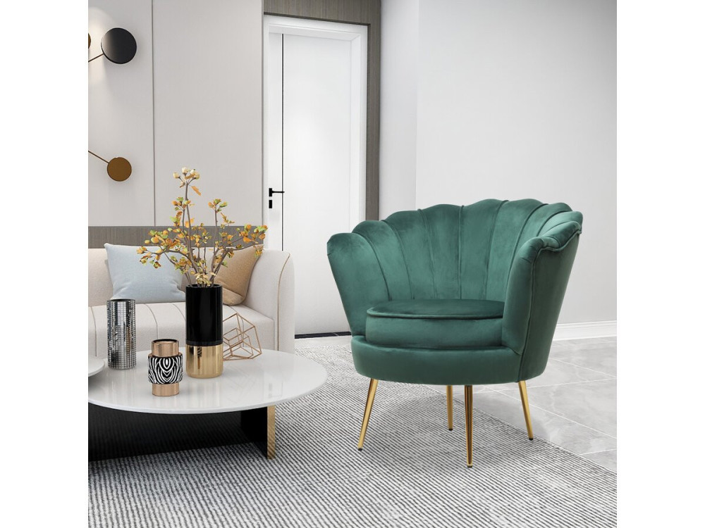 Poltrona "Floria" in velluto - 75 x 68 x 77,5 cm - Verde