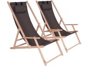 Set di 2 sedie a sdraio in legno "Chilienne" con braccioli - 107 x 56,5 x 81 cm - Grigio Scuro