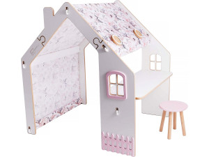 Casetta per bambini in legno "Bianelli" con scrivania - 114 x 93 x 120 cm - Bianca / Rosa