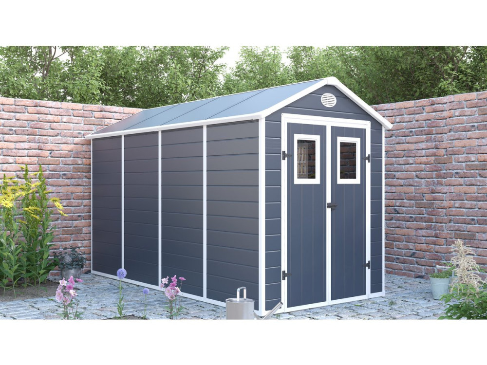 Casetta da giardino in resina "Texas" - 6,88 m² - Kit di ancoraggio incluso - Antracite