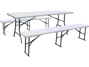 Set tavolo pieghevole da giardino + 2 panche pieghevoli "Foldy" - Bianco
