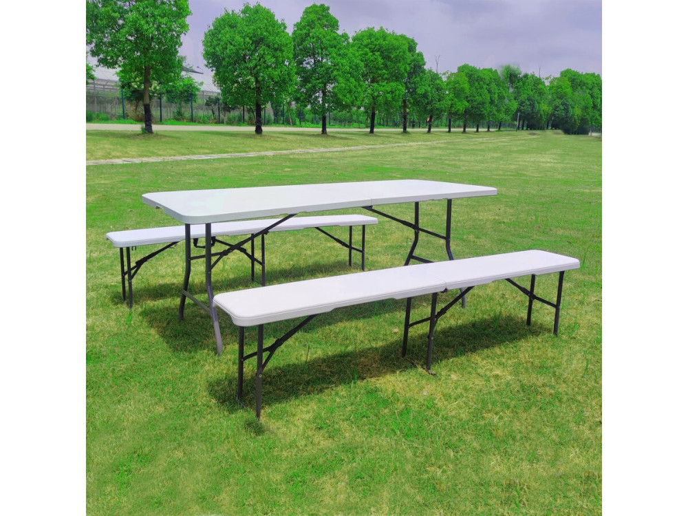 Set tavolo pieghevole da giardino + 2 panche pieghevoli "Foldy" - Bianco