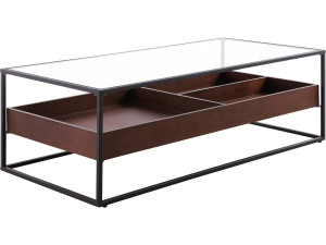 Tavolino "NEO" - 120 x 60 x 40 cm - Vetro temperato / Legno naturale