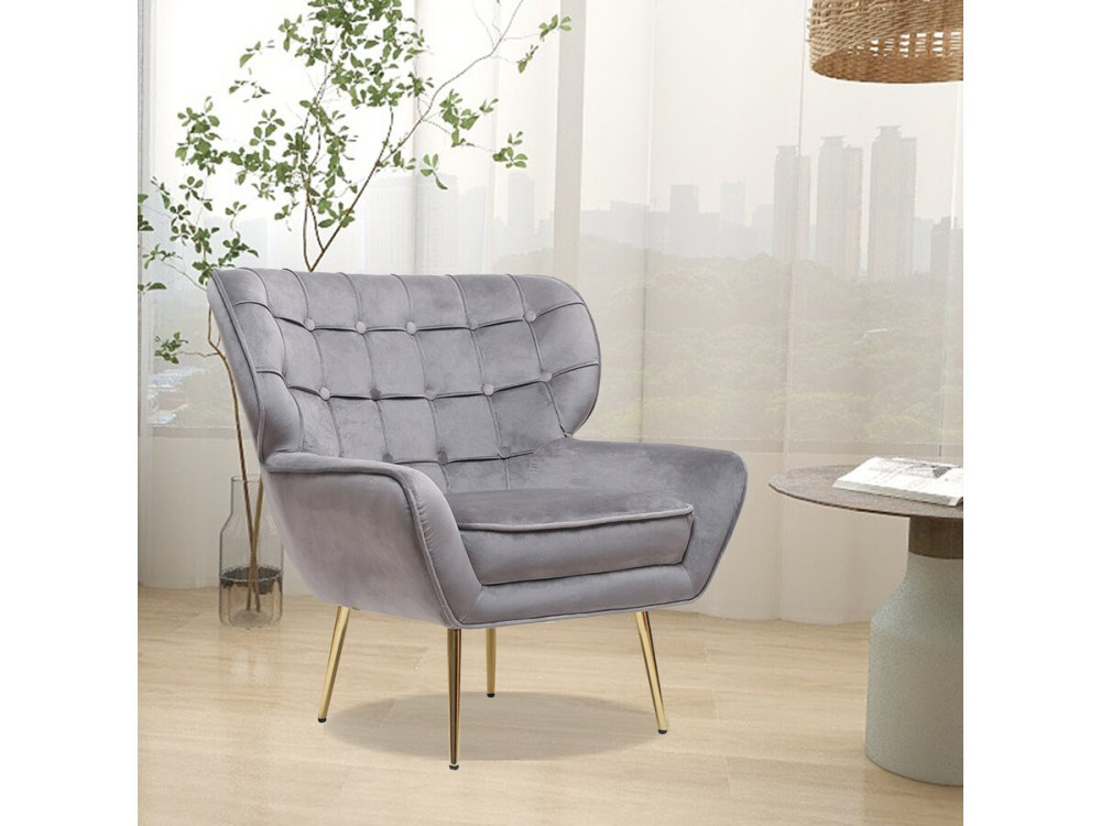 Poltrona "Austin" in velluto - 79 x 71 x 79,5 cm - Grigio
