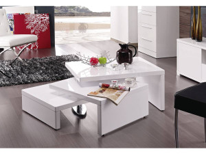 Tavolo basso design "Elysa" in MDF bianco laccato - 80 x 59 x 37,5 cm 2