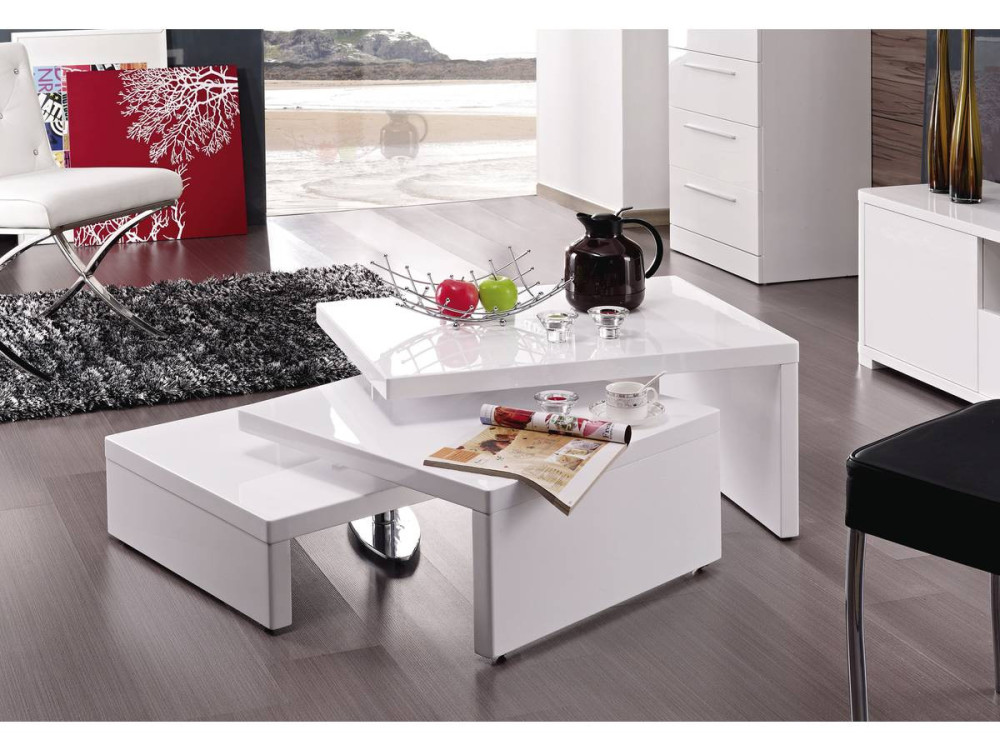 Tavolo basso design "Elysa" in MDF bianco laccato - 80 x 59 x 37,5 cm