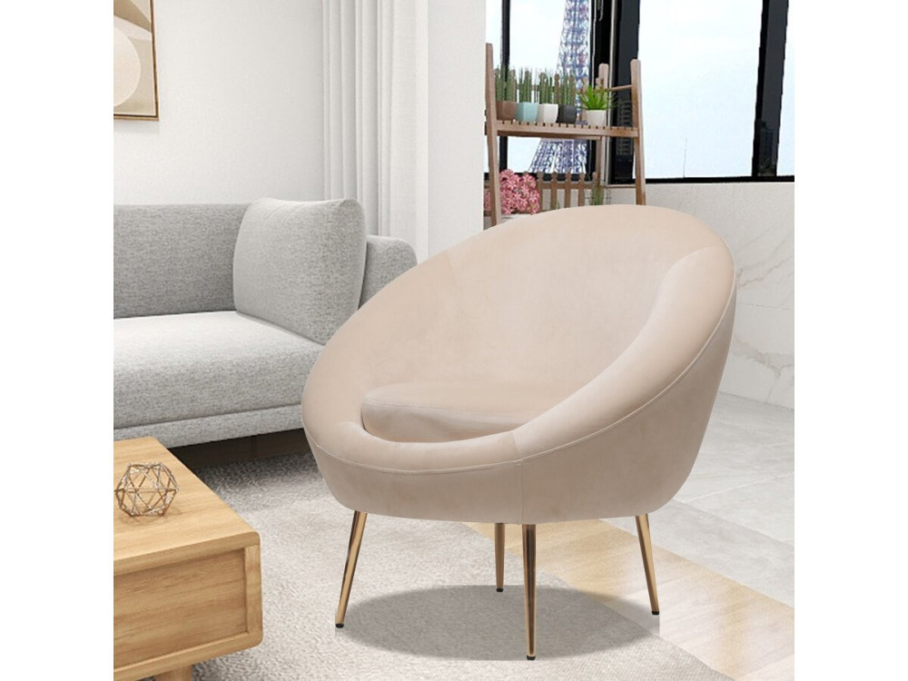Poltrona "Cocon" in velluto - 77 x 74 x 77,5 cm - Beige