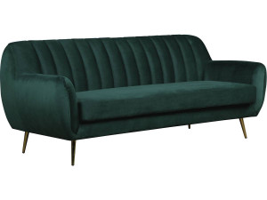 Divano fisso in velluto "Evans" - 195 x 84 x 82 cm - 3 posti a sedere - Verde scuro
