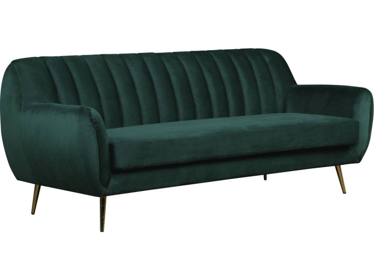 Divano fisso in velluto "Evans" - 195 x 84 x 82 cm - 3 posti a sedere - Verde scuro