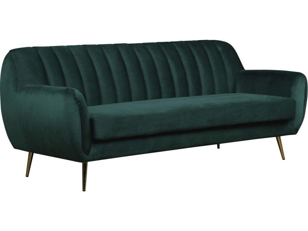 Divano fisso in velluto "Evans" - 195 x 84 x 82 cm - 3 posti a sedere - Verde scuro