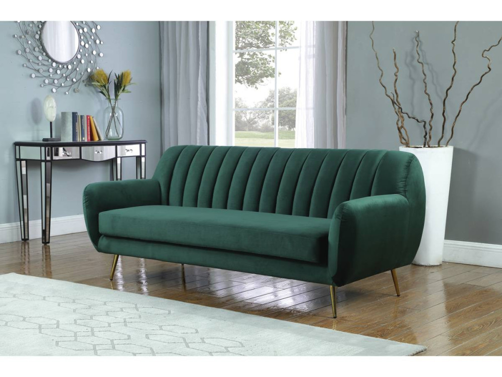 Divano fisso in velluto "Evans" - 195 x 84 x 82 cm - 3 posti a sedere - Verde scuro