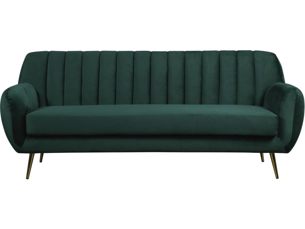 Divano fisso in velluto "Evans" - 195 x 84 x 82 cm - 3 posti a sedere - Verde scuro