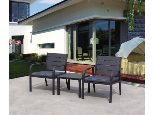Set di mobili da giardino in resina imitazione legno "Maldives" - Grigio/Nero 2