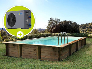 Kit piscina in legno "Tampa" - 7,20 x 4,20 x 1,44 + Pompa di calore - Potenza 6,1 kW