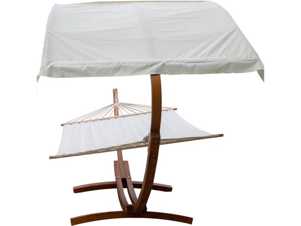 Amaca di legno "Dallas XL" - Con tela di cotone e tenda da sole - Ecru