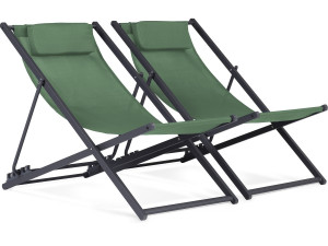 Set di 2 sedie in acciaio Textilene - con poggiatesta - verde