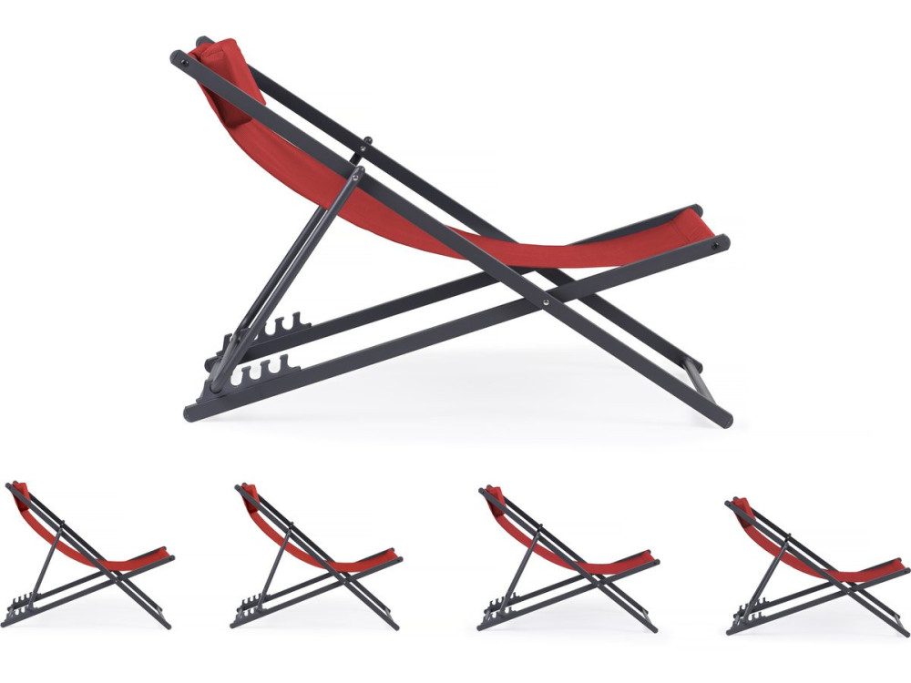 Set di 2 sedie in acciaio Textilene - con poggiatesta - rosso