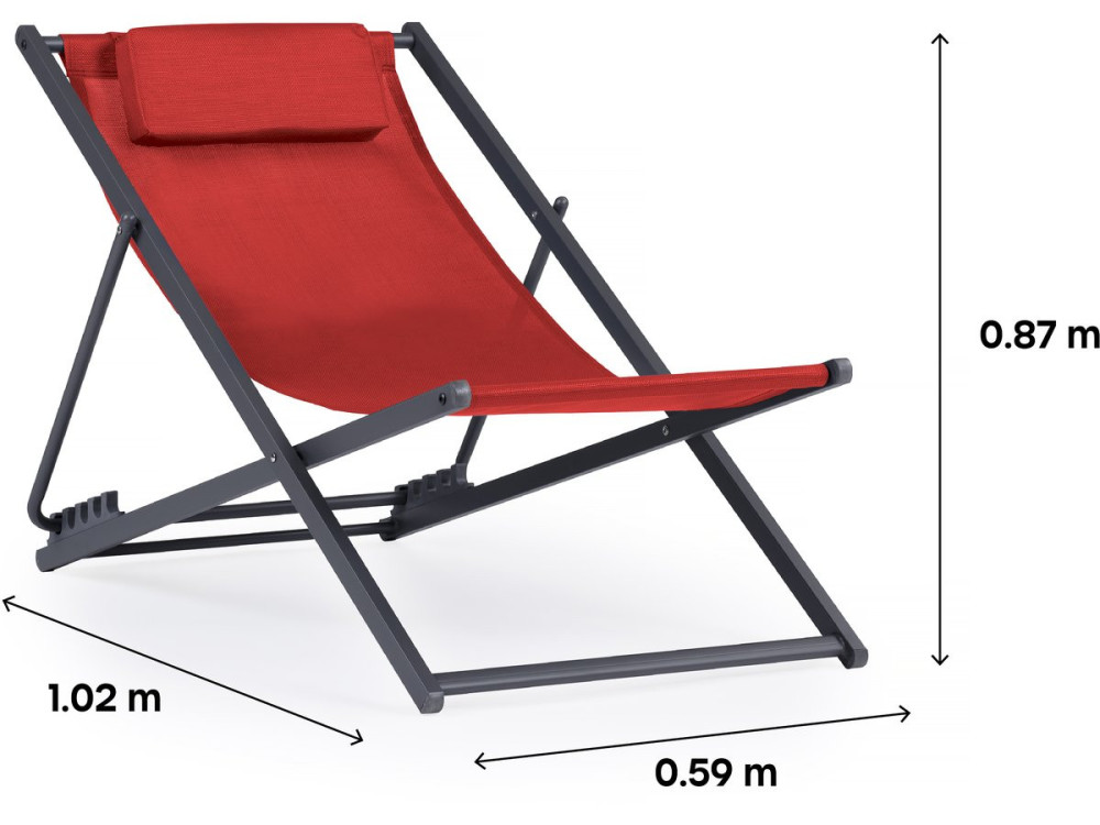 Set di 2 sedie in acciaio Textilene - con poggiatesta - rosso