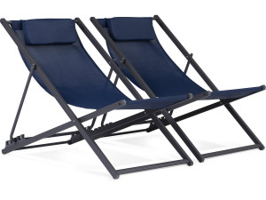 Set di 2 sedie in acciaio Textilene - Con poggiatesta - Blu notte