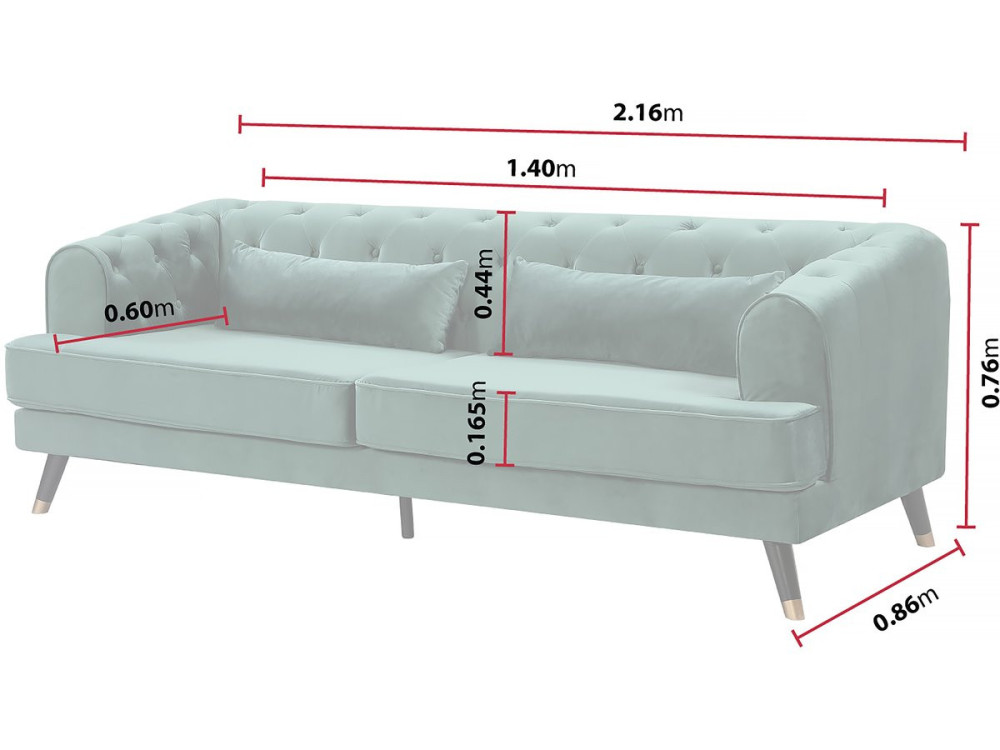 Divano in velluto "Gloria" - 216 x 86 x 76 cm - 3 posti - Verde scuro